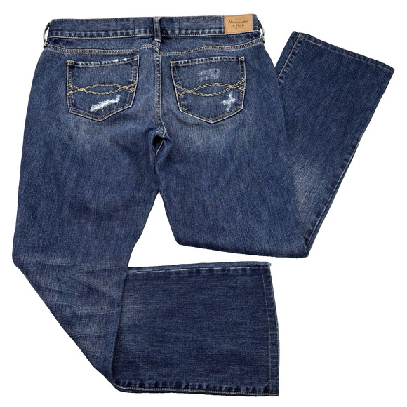 2016 Abercrombie & Fitch EMMA Medium Wash Distressed Bootcut Denim Jeans 31x29" - Picture 2 of 15